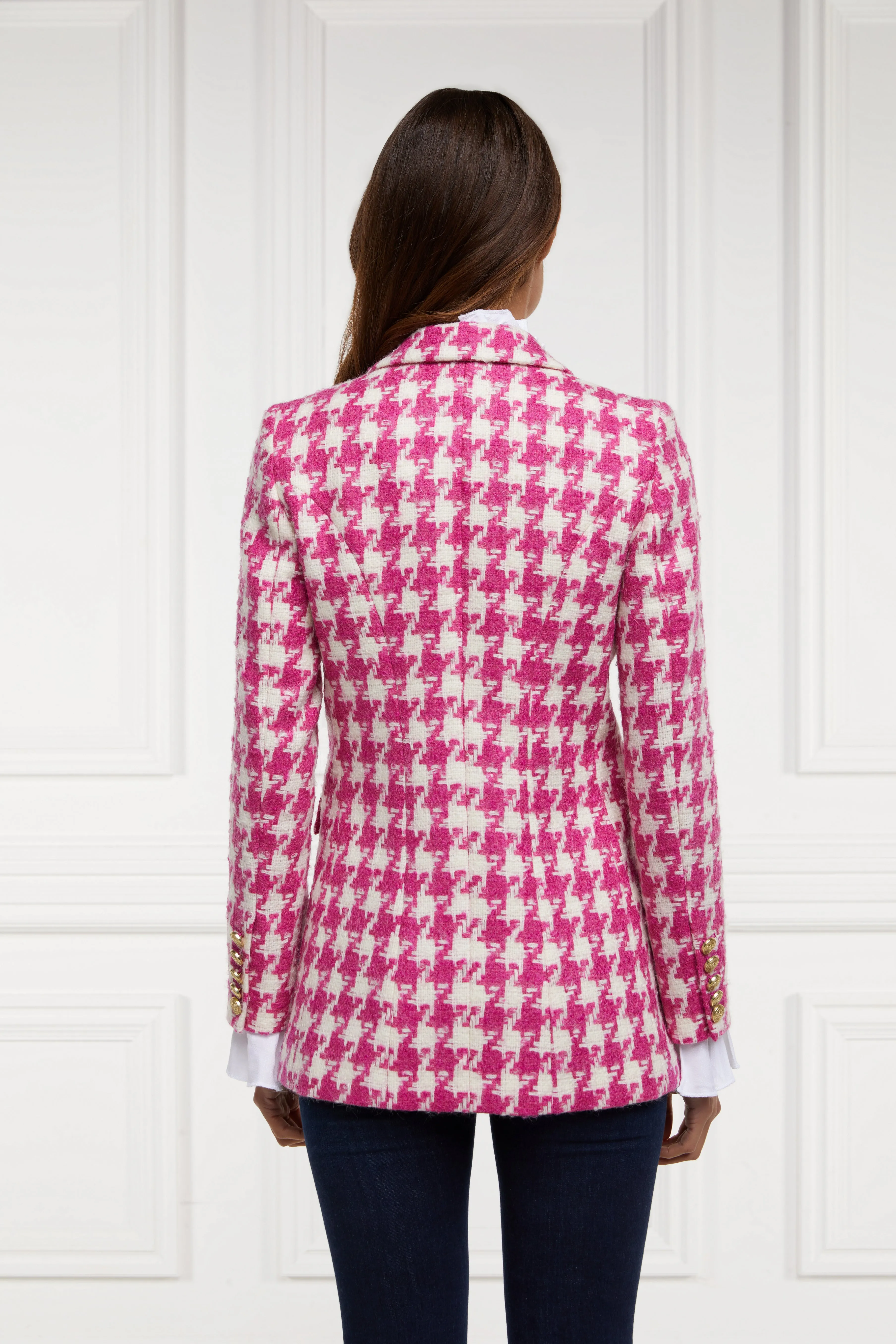 Double Breasted Blazer (Hot Pink Large Scale Houndstooth)