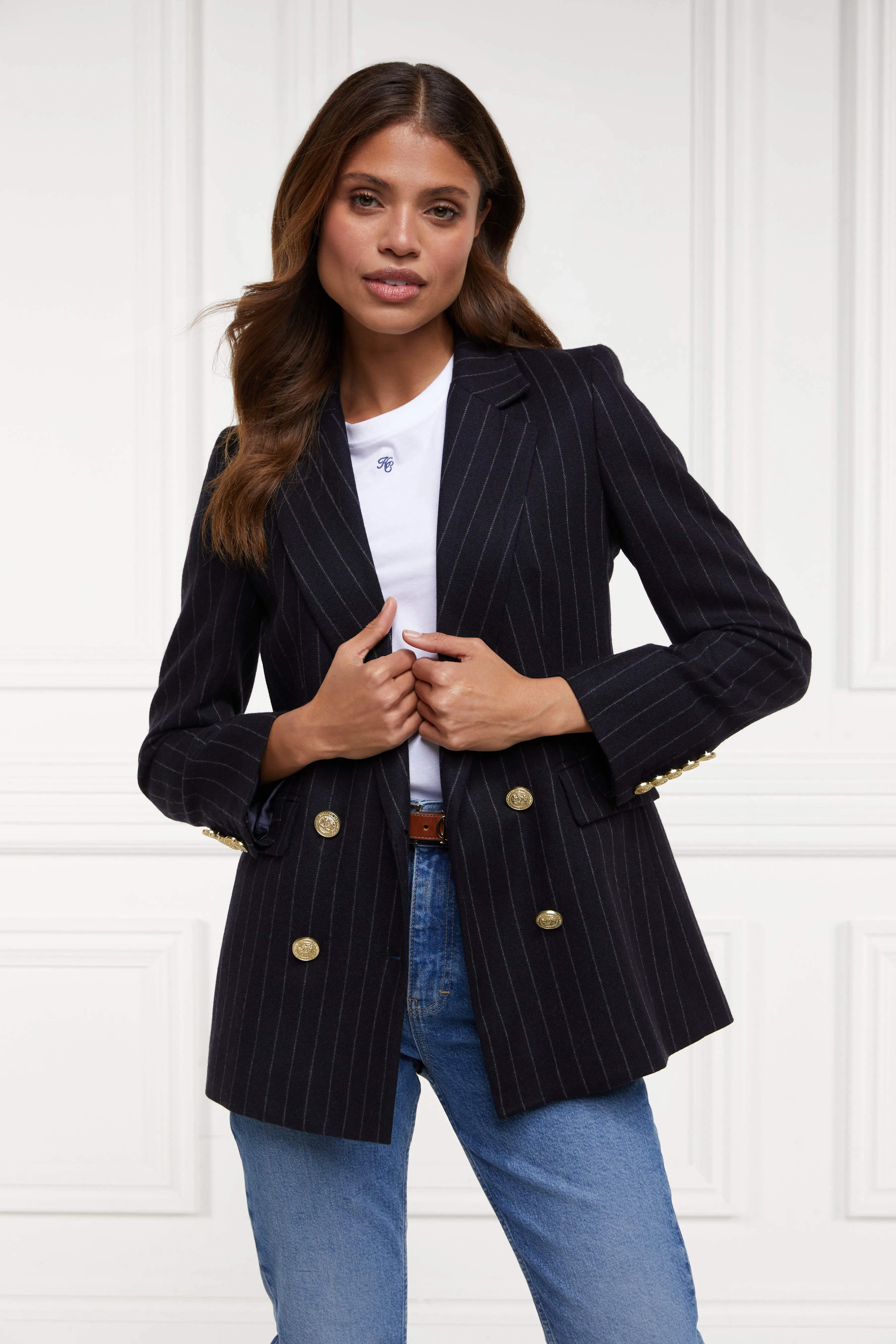 Double Breasted Blazer (Navy Chalk Pinstripe)