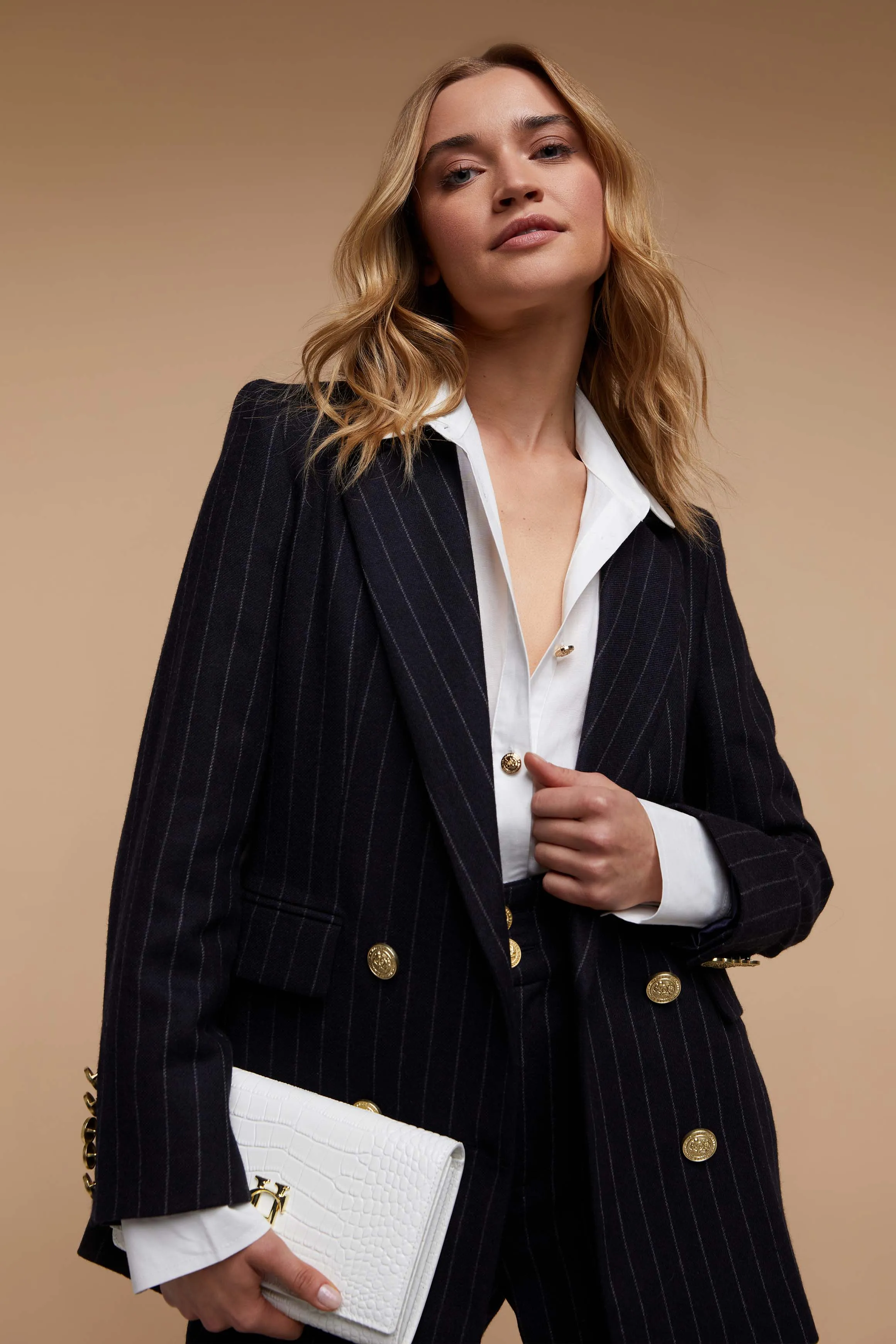 Double Breasted Blazer (Navy Chalk Pinstripe)