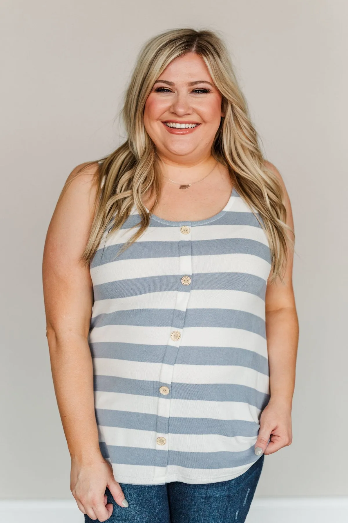 Dreamy Days Striped Button Tank- Ivory & Slate Blue