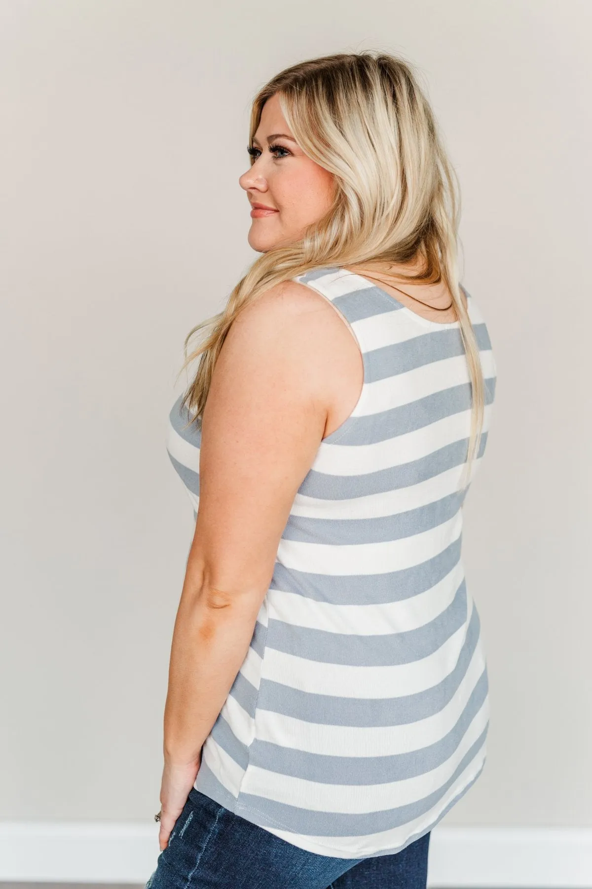 Dreamy Days Striped Button Tank- Ivory & Slate Blue