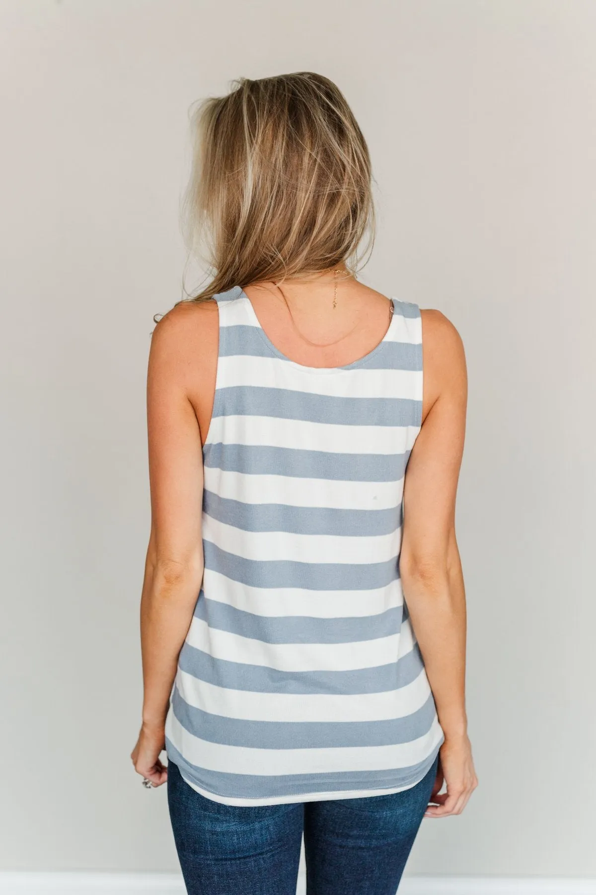 Dreamy Days Striped Button Tank- Ivory & Slate Blue