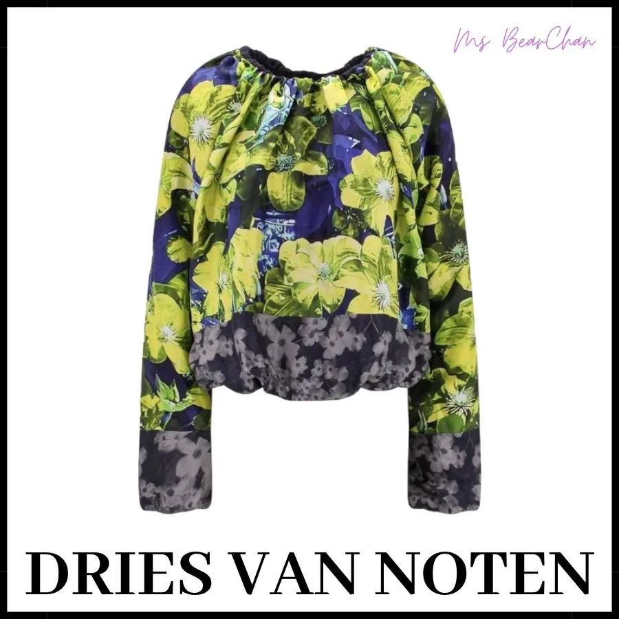 Dries Van Noten  |Flower Patterns Casual Style Silk Long Sleeves Cotton Medium