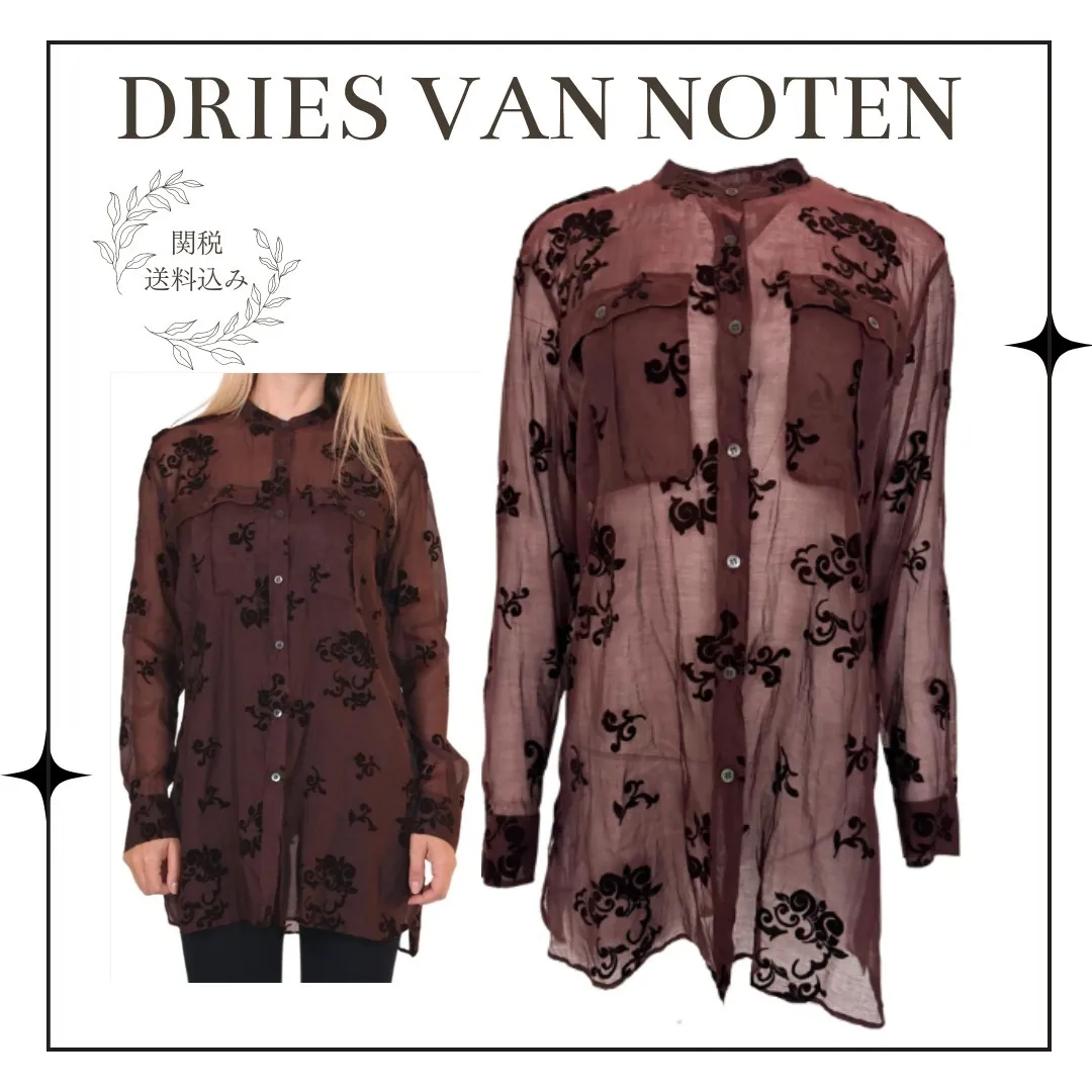 Dries Van Noten  |Flower Patterns Casual Style Silk Long Sleeves Cotton