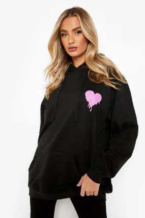 Drip Heart Pocket Print Oversized Hoodie