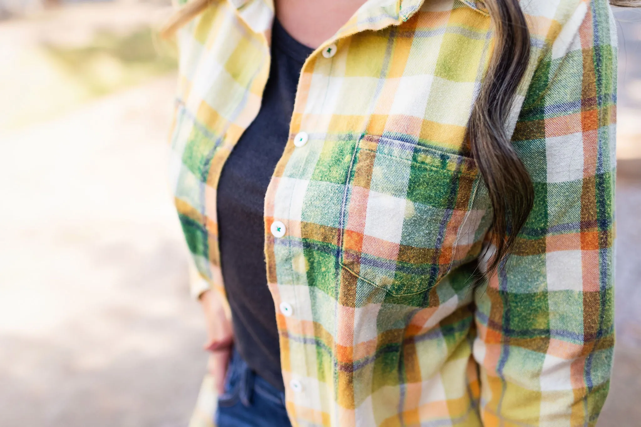 Fallin For You Acid Wash Plaid Shirt