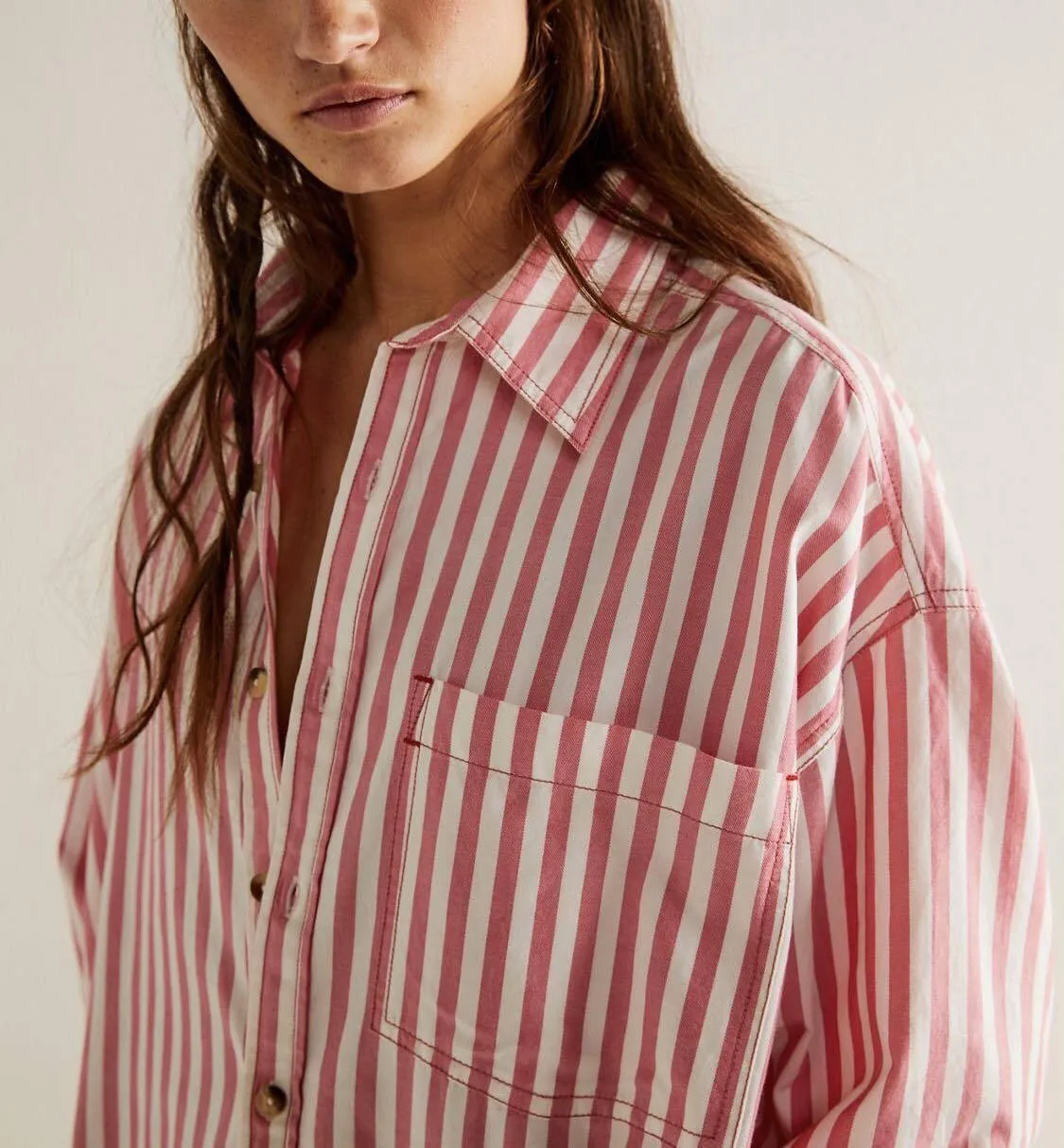 Free People  |Stripes Casual Style Long Sleeves Cotton Shirts & Blouses