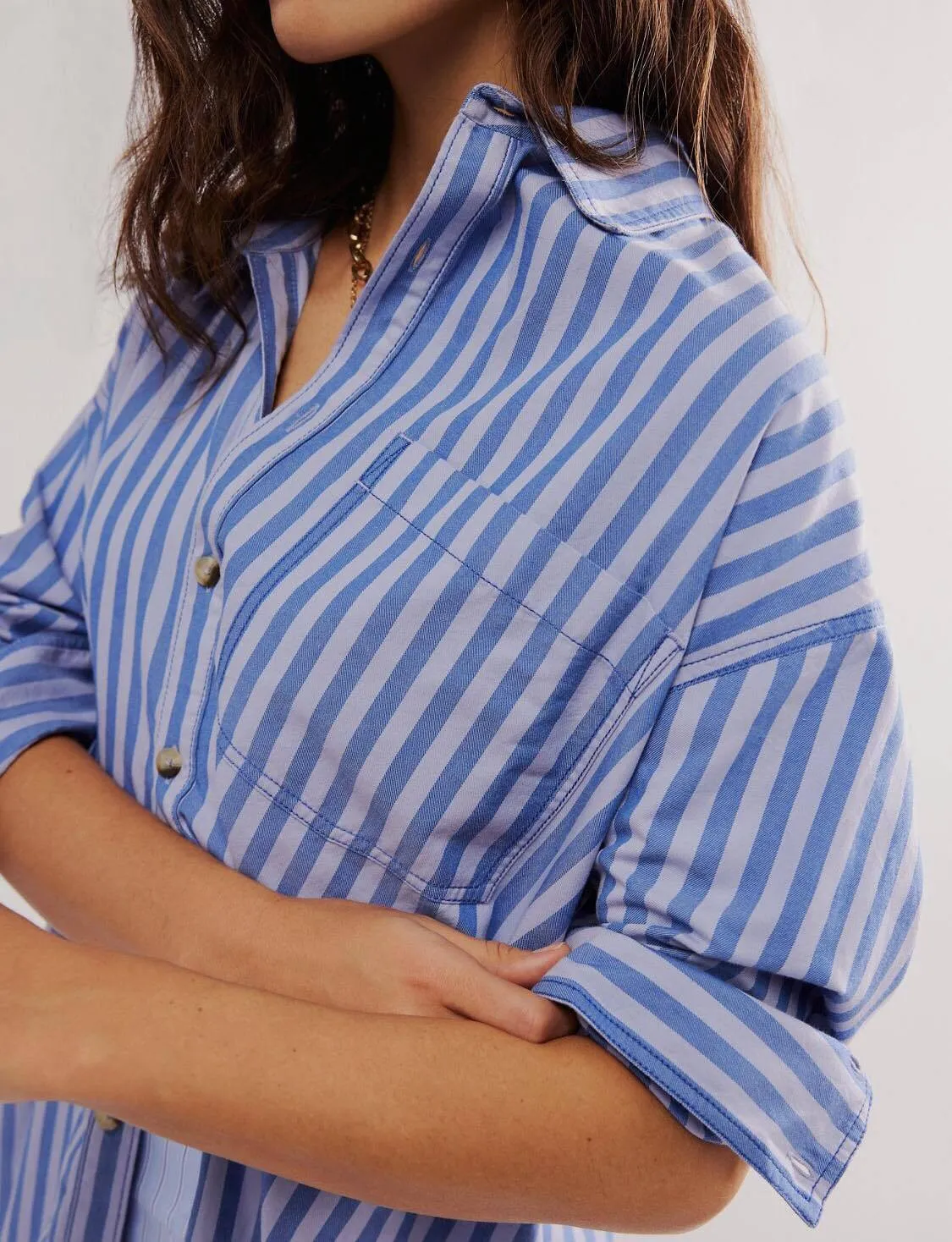 Free People  |Stripes Casual Style Long Sleeves Cotton Shirts & Blouses