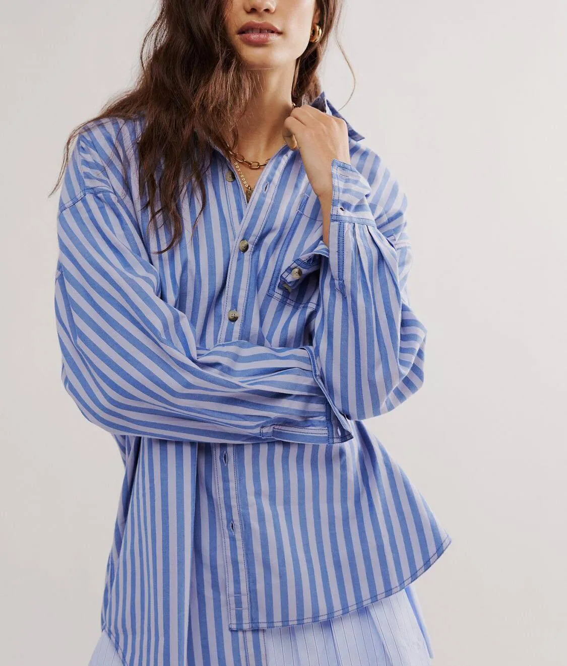 Free People  |Stripes Casual Style Long Sleeves Cotton Shirts & Blouses