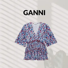 Ganni  |Flower Patterns Casual Style Elegant Style Shirts & Blouses