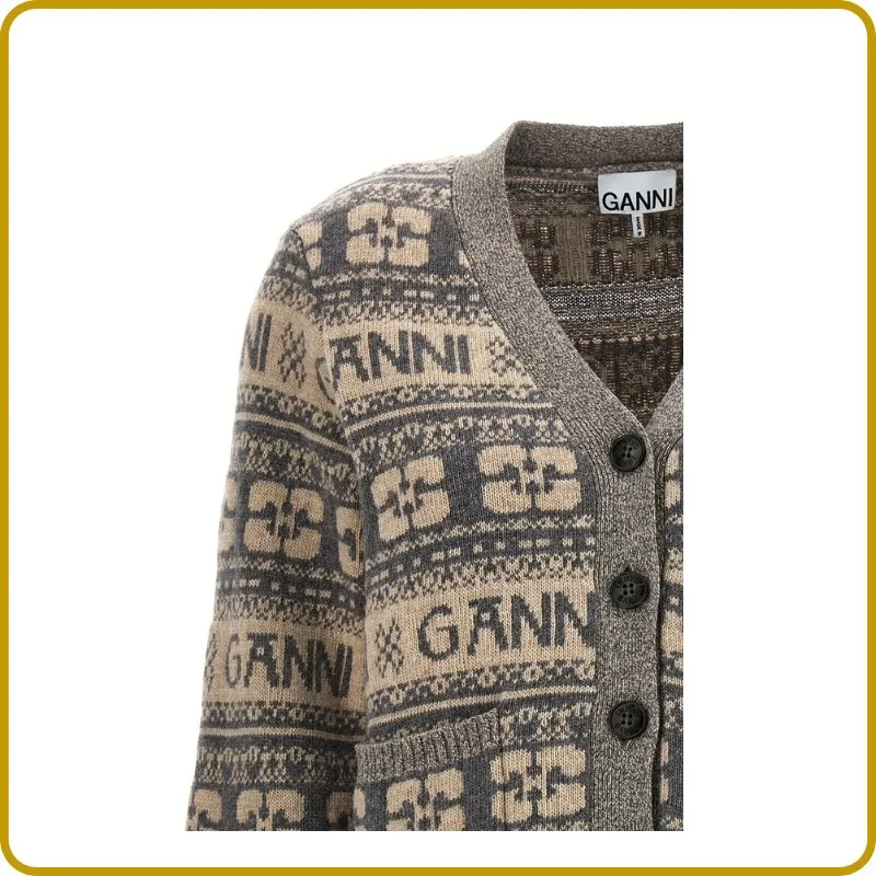 Ganni  |Long Sleeves Logo Cardigans