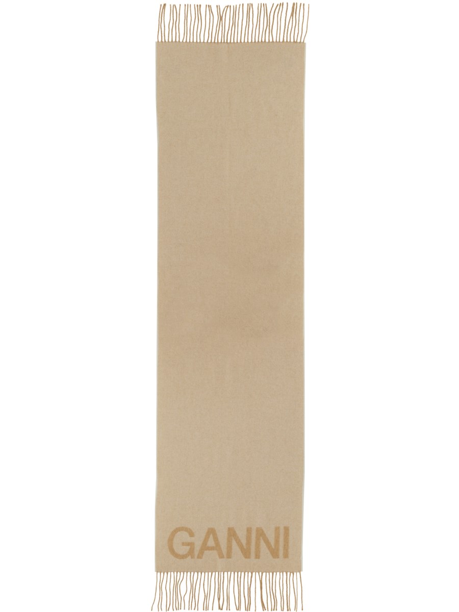 GANNI    WOOL SCARF WITH LOGO