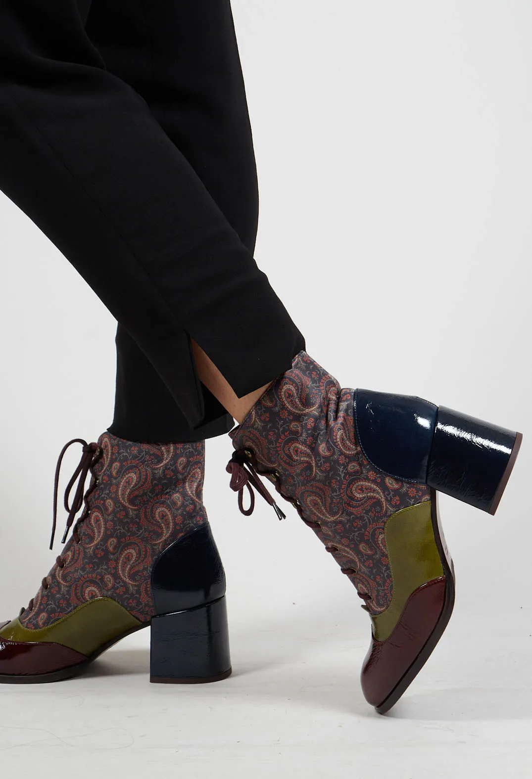 Gauzy Mid Heel Boots in Mili Paisley Navy