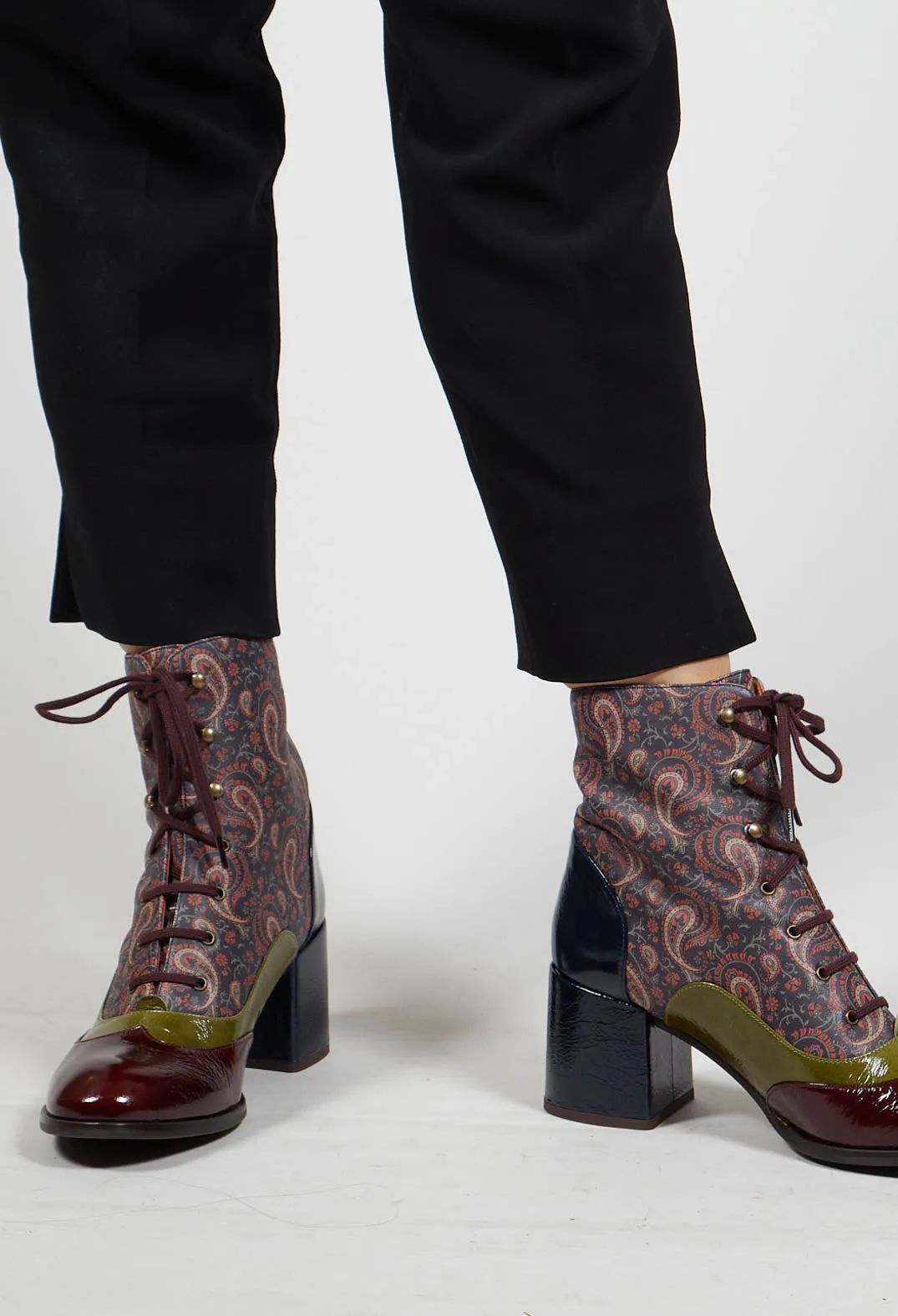 Gauzy Mid Heel Boots in Mili Paisley Navy