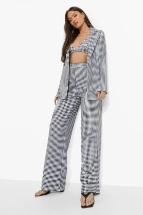 Gingham Blazer, Bralette & Wide Leg Pants