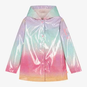 Girls Pink Rainbow Glitter Raincoat