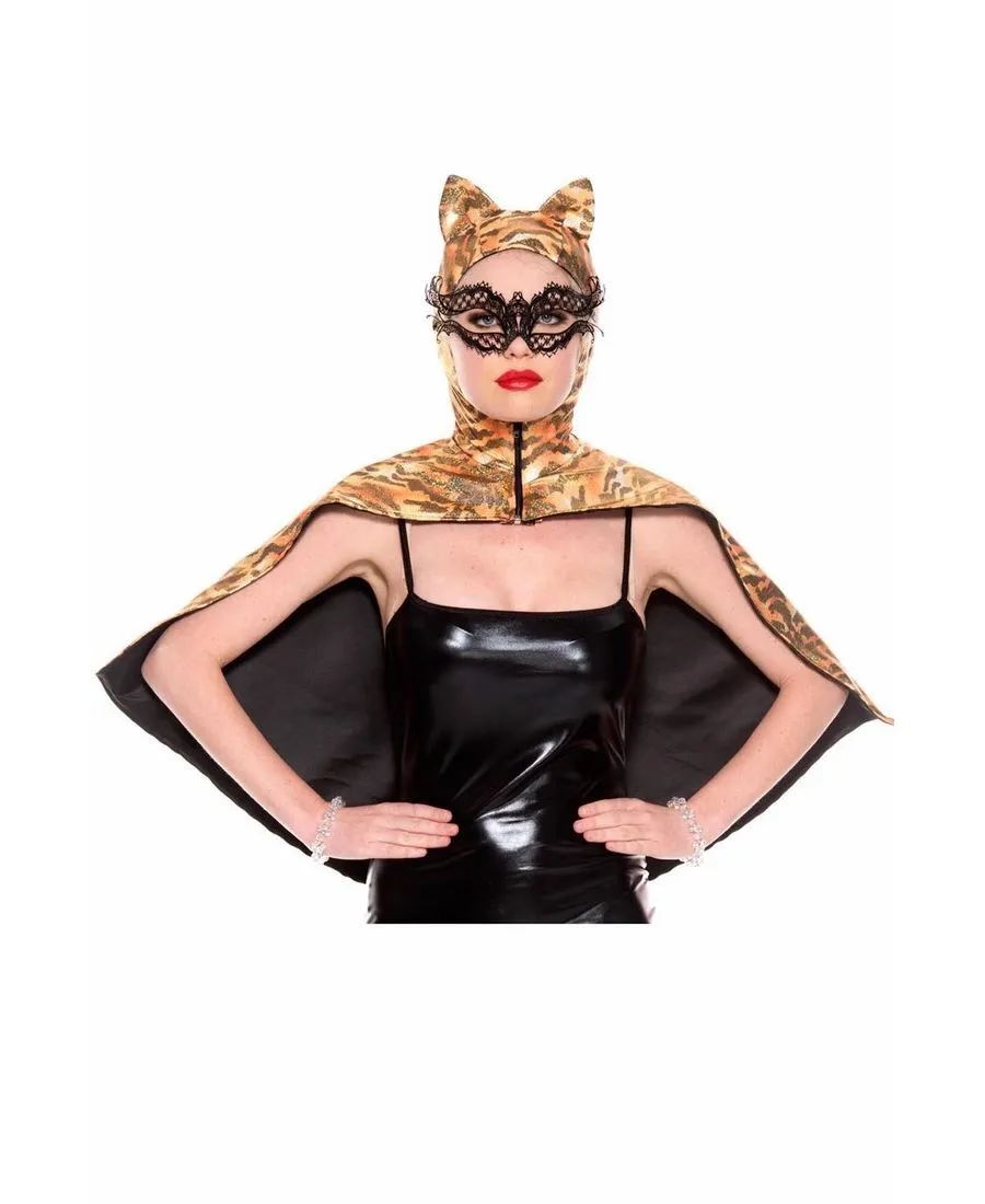 Glitter Tiger Pattern Bat Cosplay Cape and Mask