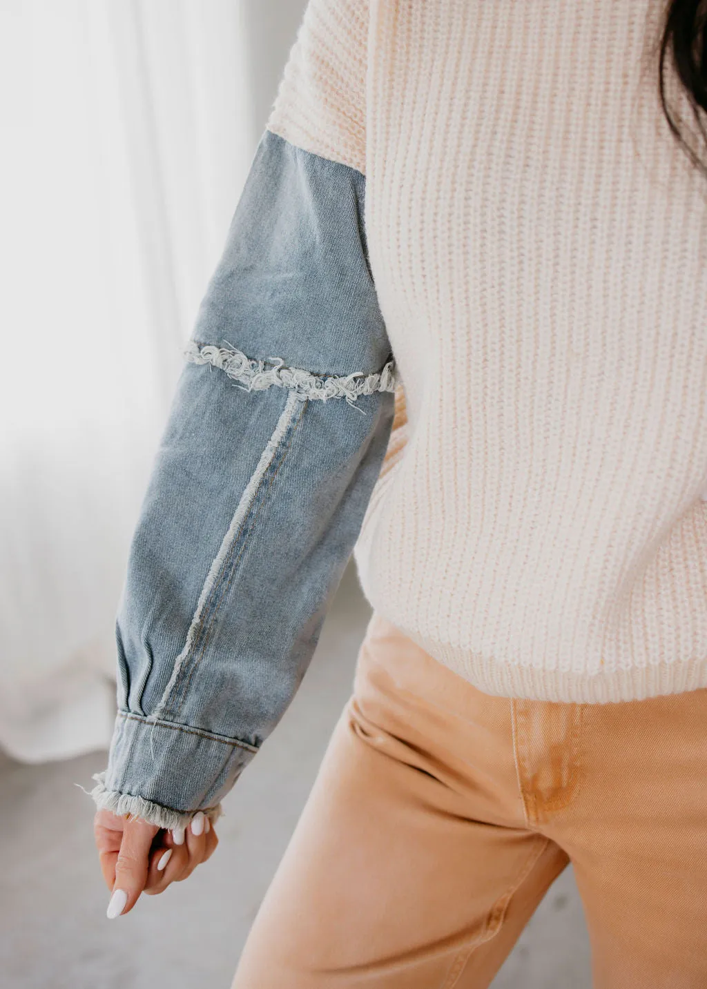 Greer Denim Sleeve Sweater