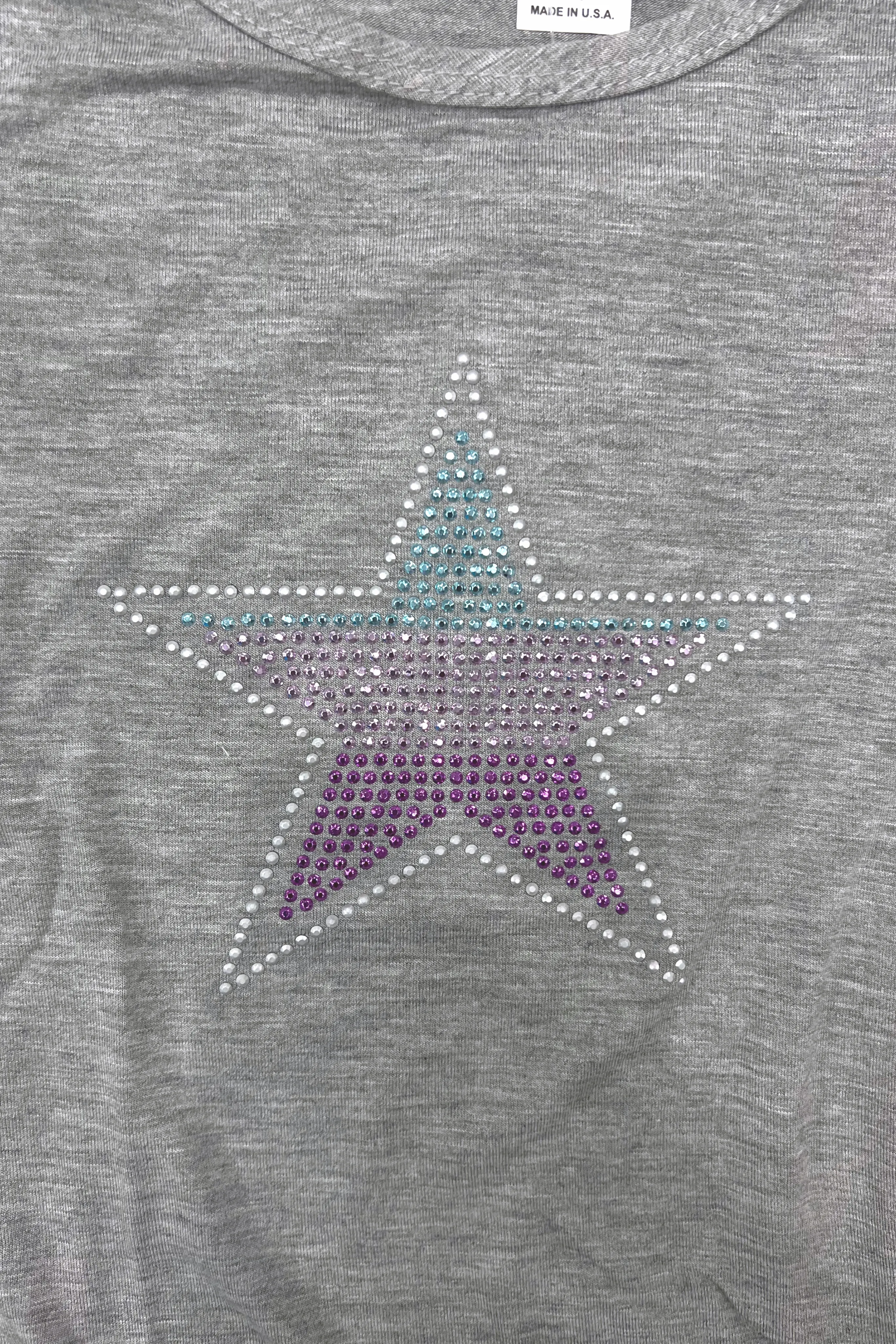 Grey Rhinestone Ombre Star Long Sleeve Tee