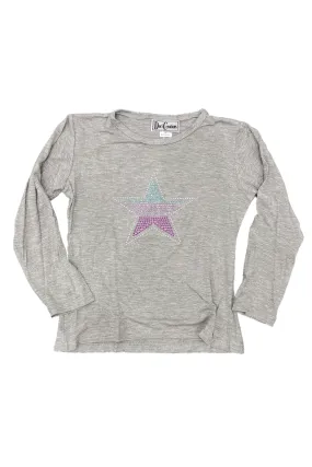 Grey Rhinestone Ombre Star Long Sleeve Tee