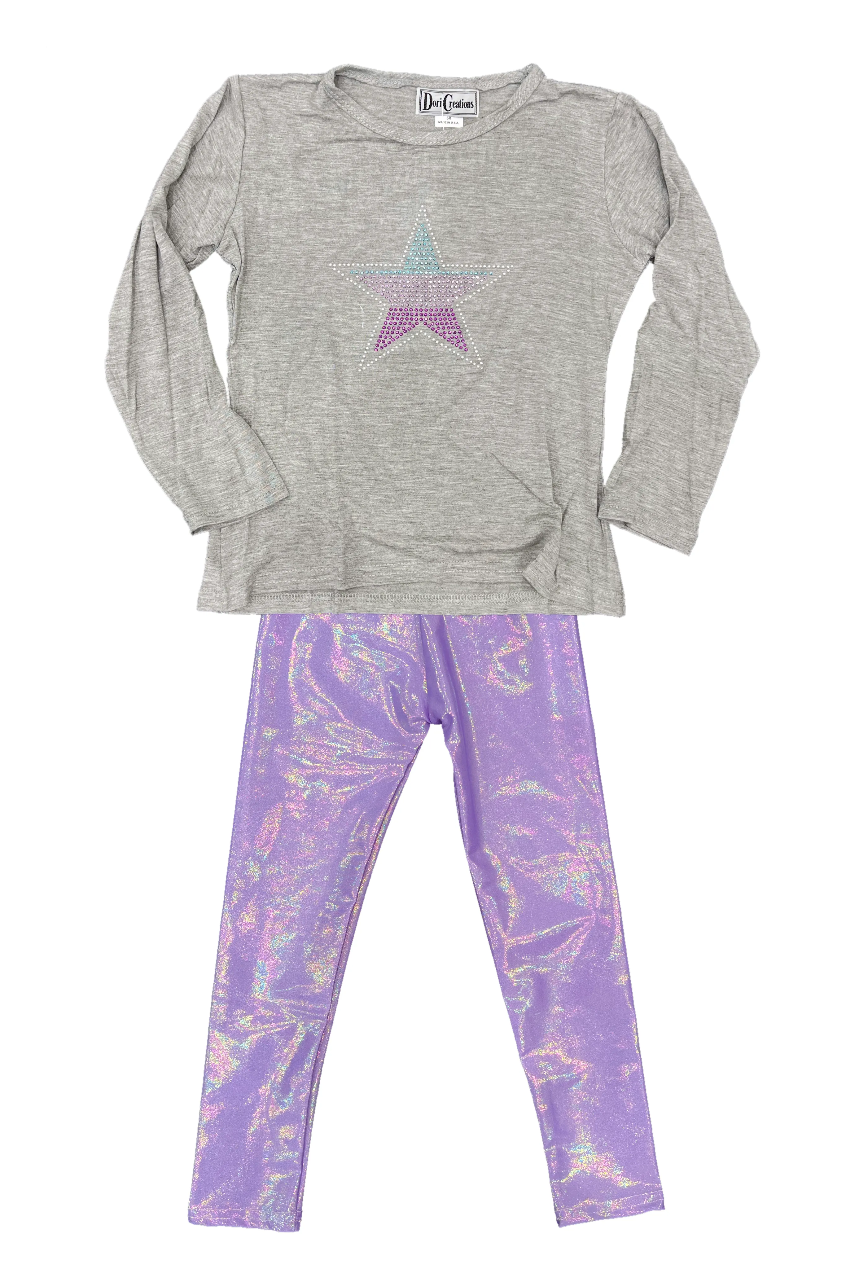 Grey Rhinestone Ombre Star Long Sleeve Tee