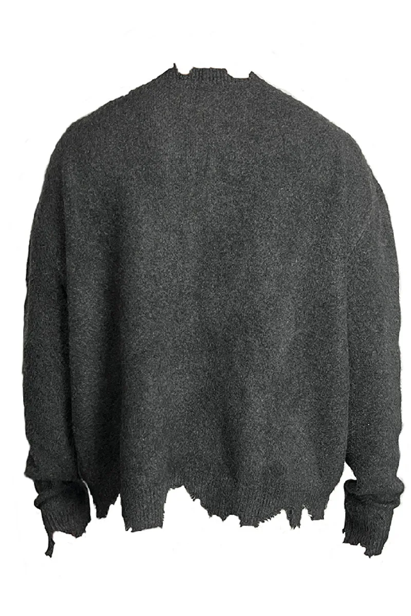 Half-Zip Distressed Gray Sweater