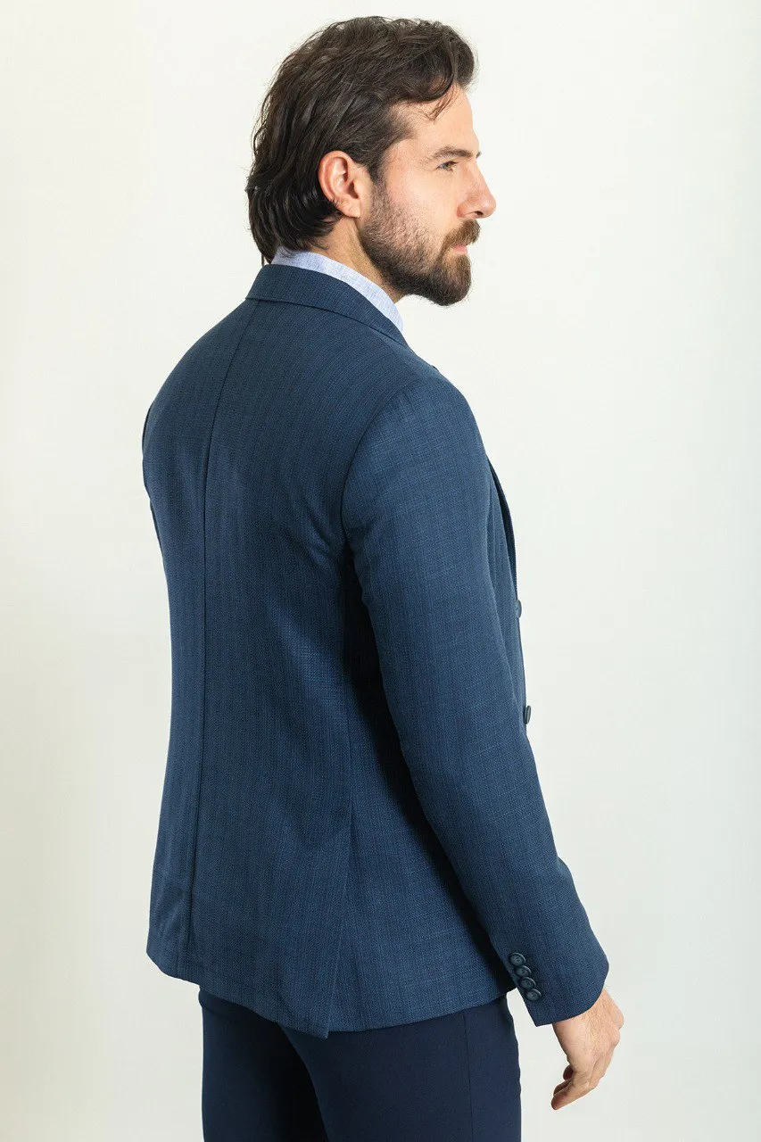 HolloMen Navy Blue Patterned Blazer