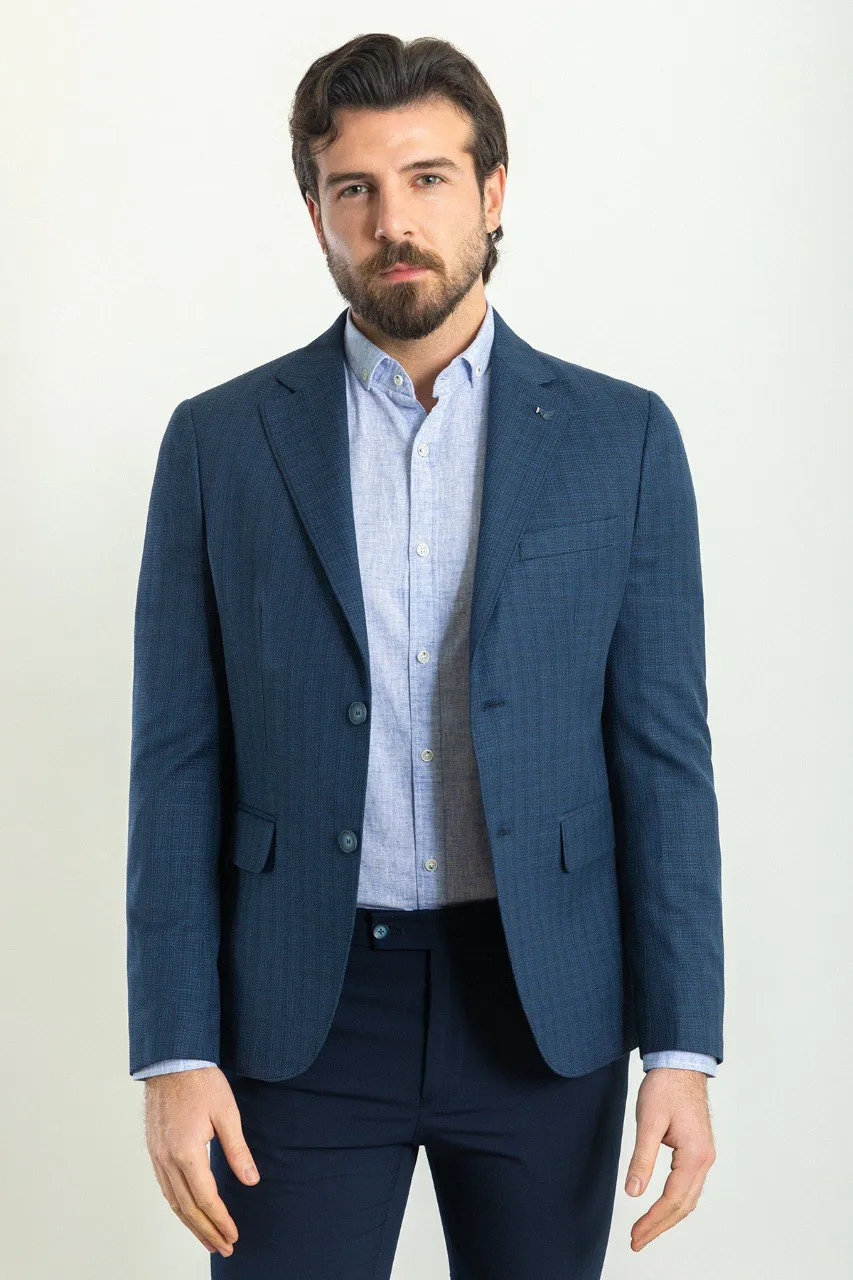 HolloMen Navy Blue Patterned Blazer