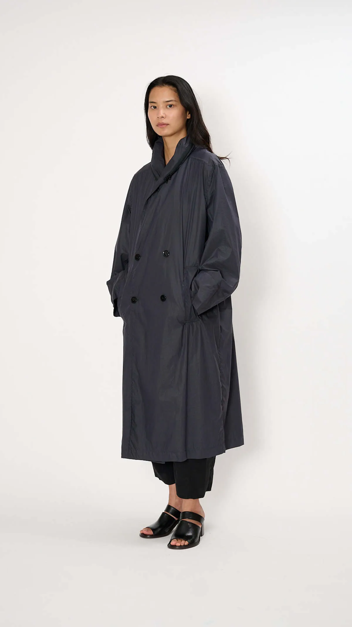 Hooded Raincoat - Blue Black