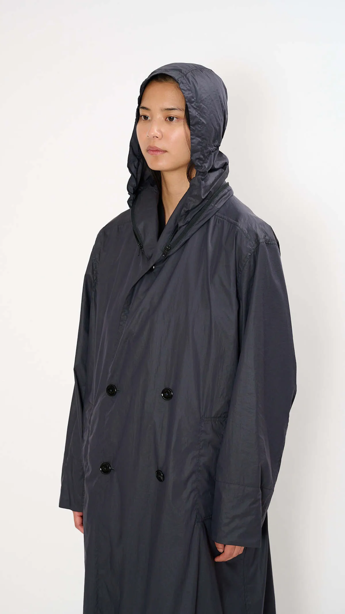 Hooded Raincoat - Blue Black