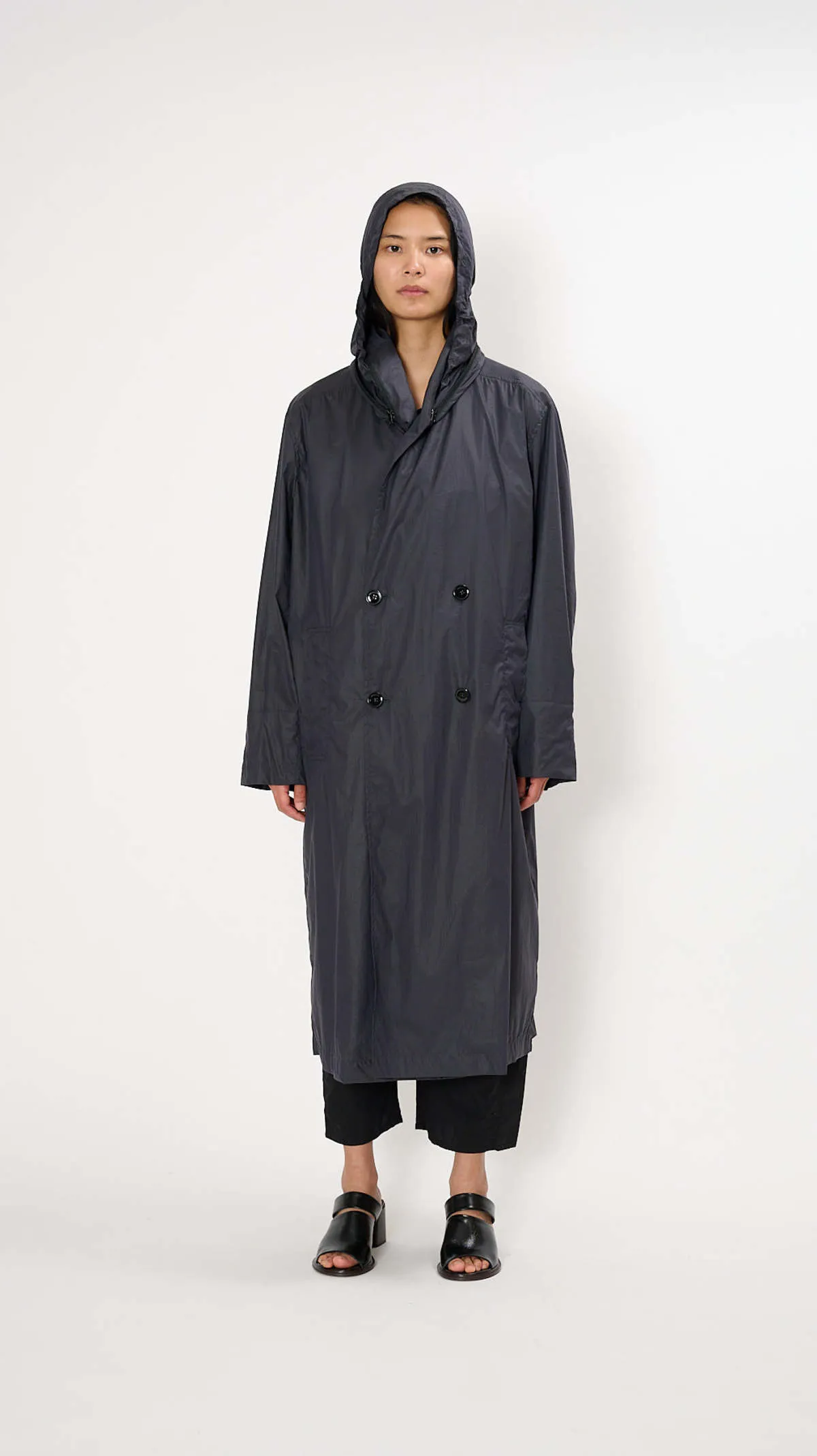 Hooded Raincoat - Blue Black