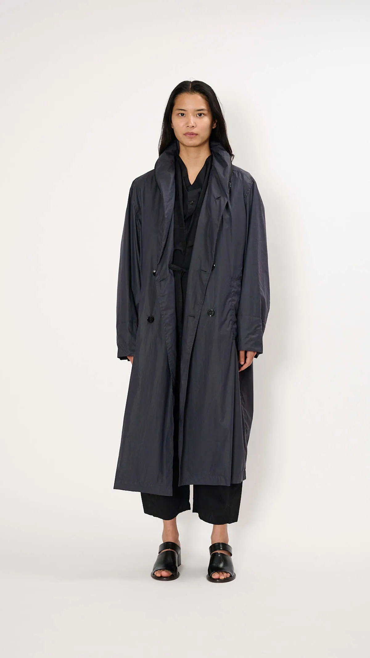 Hooded Raincoat - Blue Black