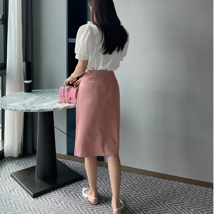 I AM MARI  |Plain Short Sleeves Office Style Puff Sleeves Formal Style