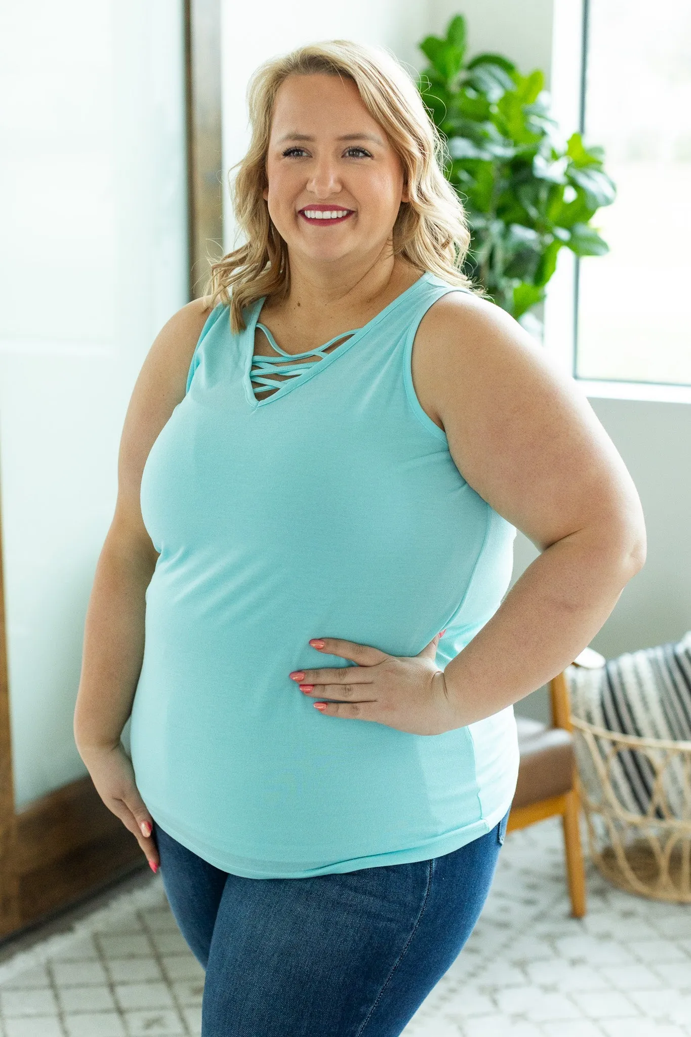 IN STOCK Criss Cross Tank - Light Blue