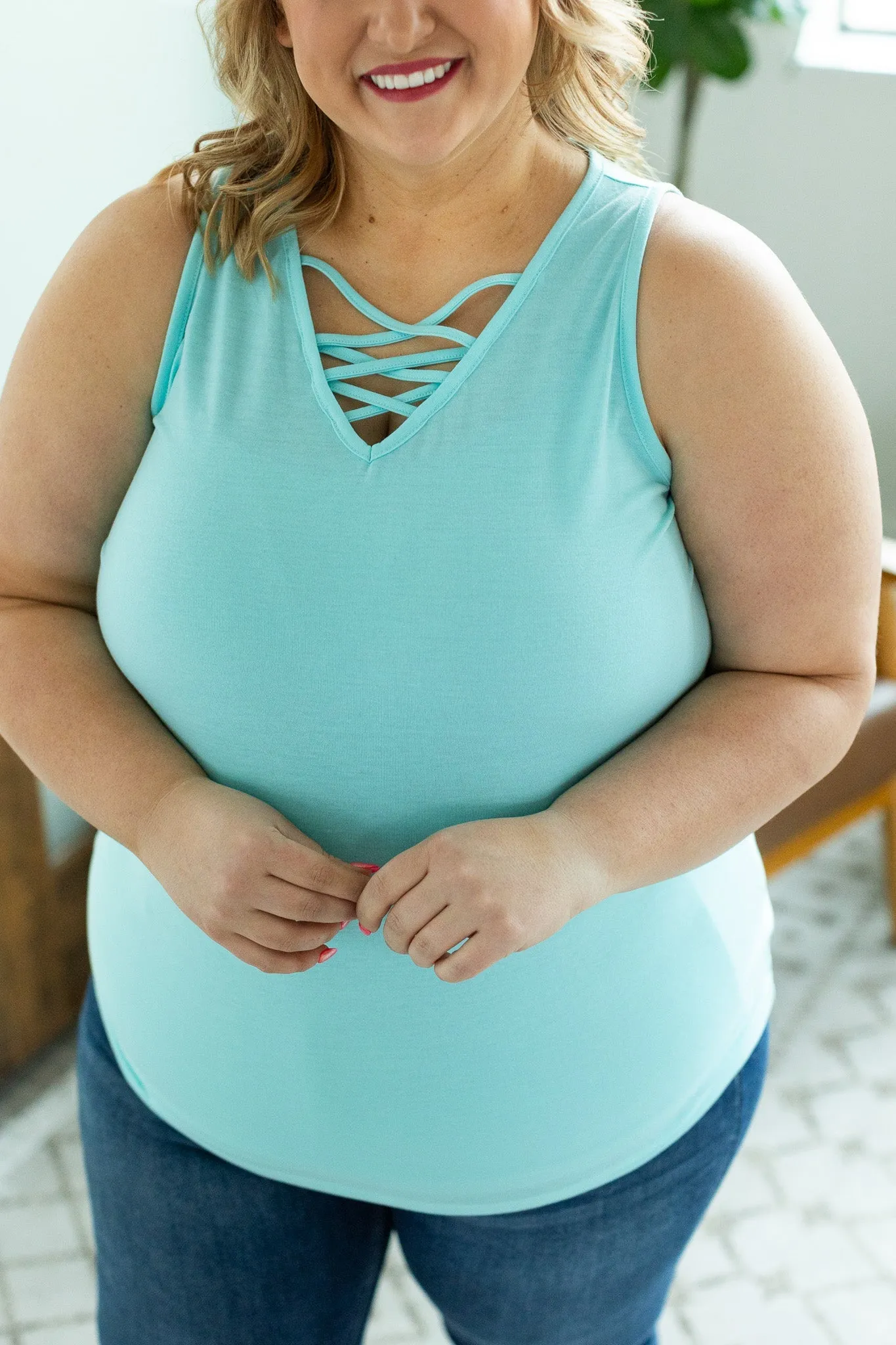 IN STOCK Criss Cross Tank - Light Blue