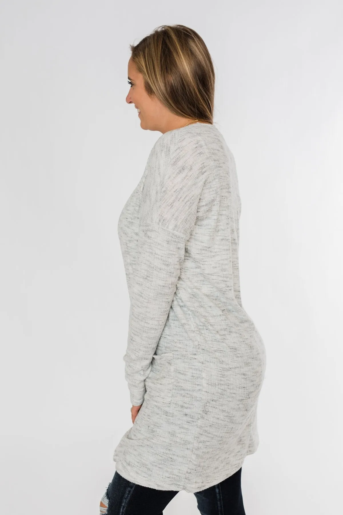 In Sync With You Lightweight Cardigan- Light Heather Grey