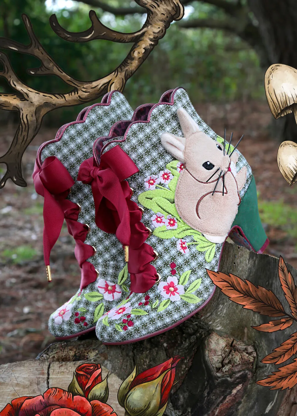 Irregular Choice Bunny Bow 40's Boots Green