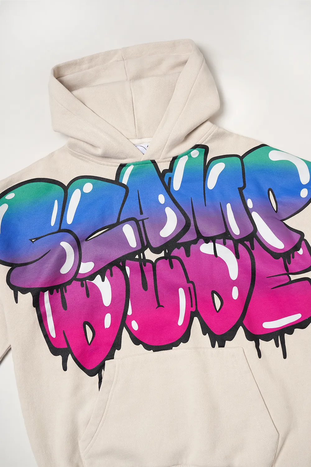 Kids Grey Bubble Graffiti Slogan Oversized Drop-Sleeve Hoodie