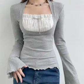 Lace Patchwork Long Sleeves Top