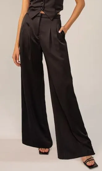 Lavender Brown Satin Wide Leg Pants