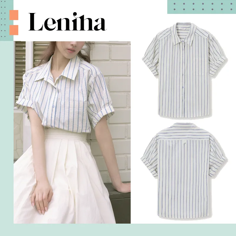 LENINA  |Stripes Casual Style Street Style Cotton Short Sleeves