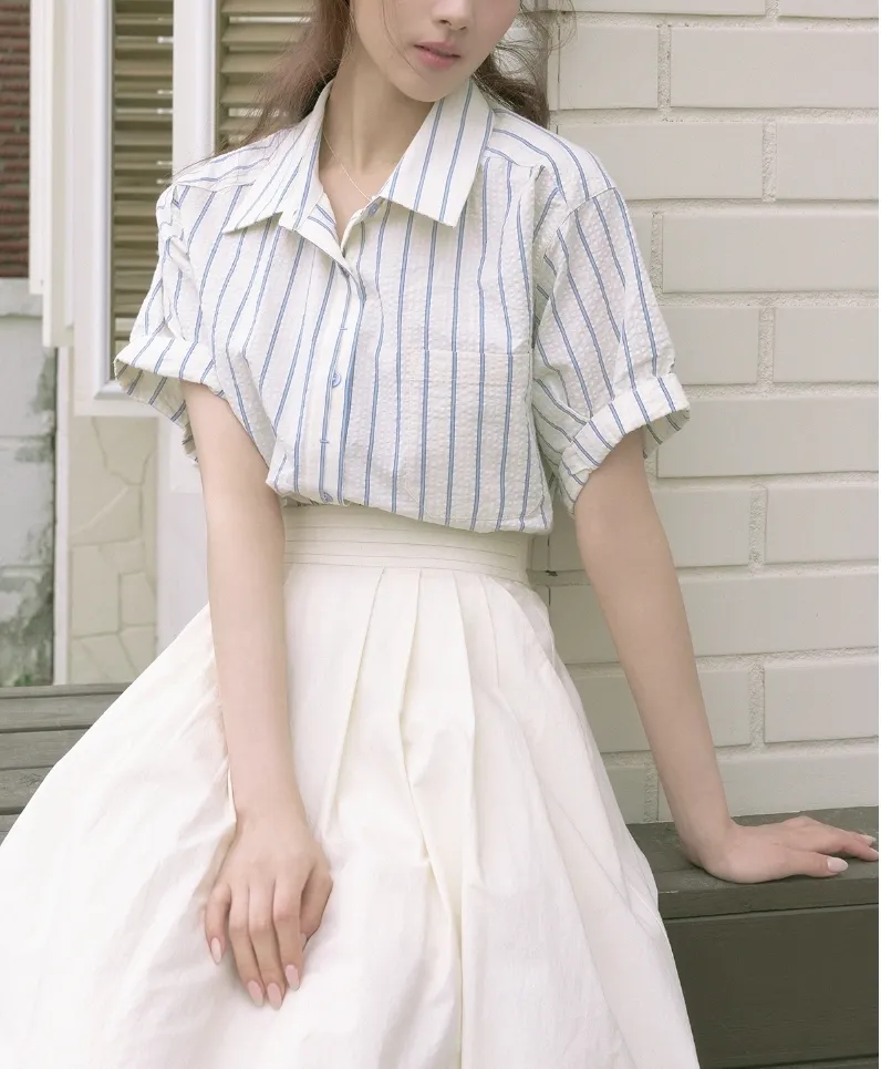 LENINA  |Stripes Casual Style Street Style Cotton Short Sleeves