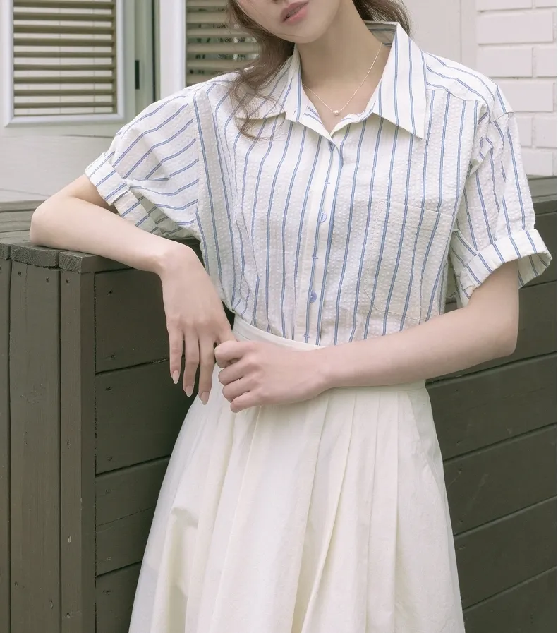 LENINA  |Stripes Casual Style Street Style Cotton Short Sleeves