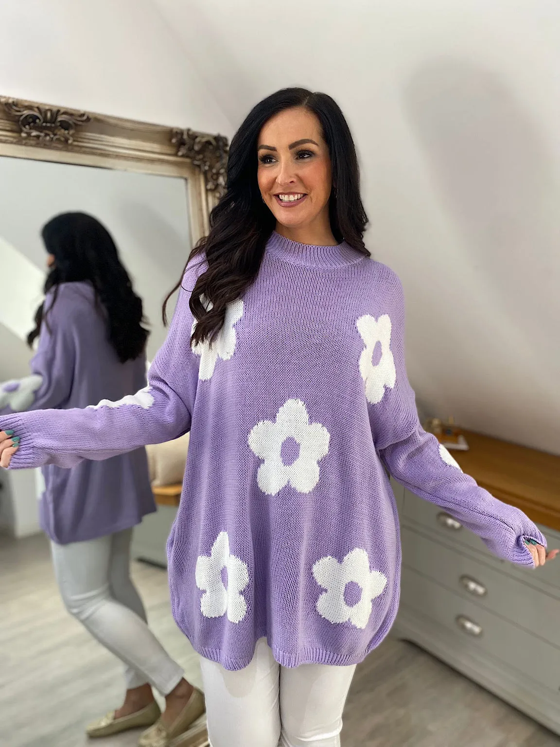 Lilac Daisy Ribbed Neck Jumper Georgia