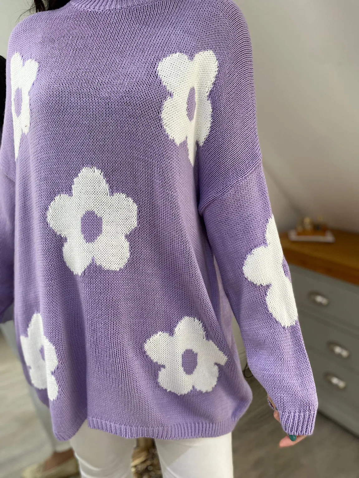 Lilac Daisy Ribbed Neck Jumper Georgia