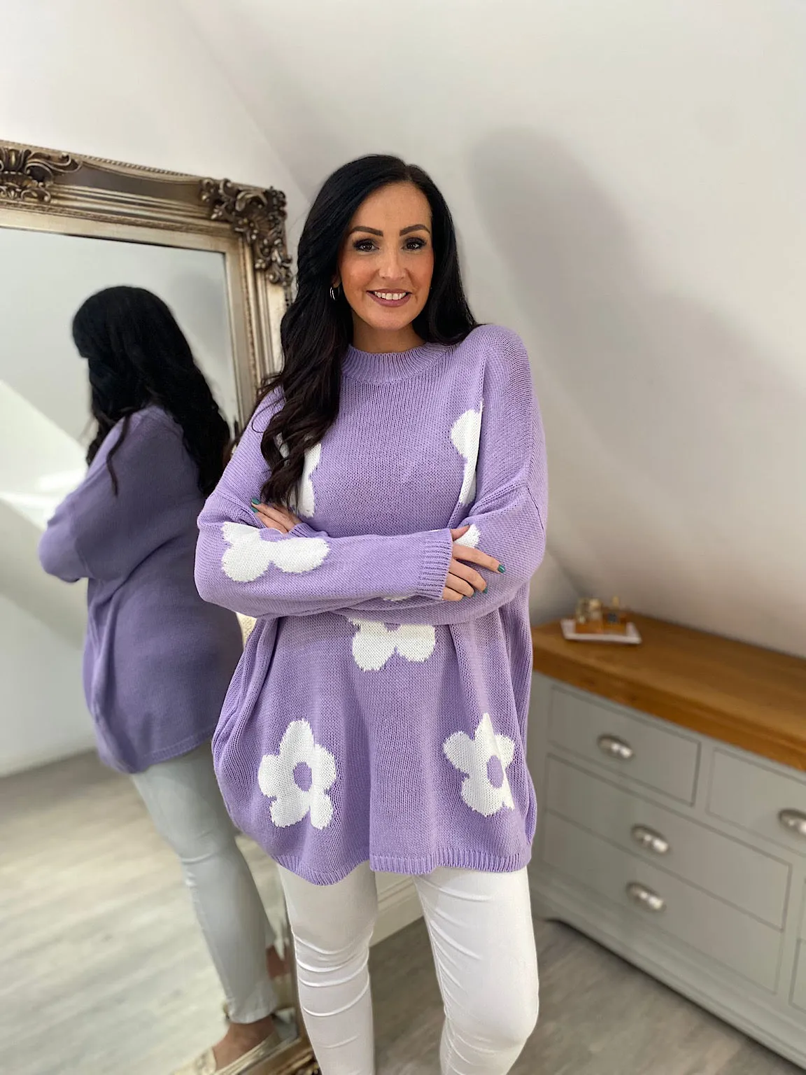 Lilac Daisy Ribbed Neck Jumper Georgia