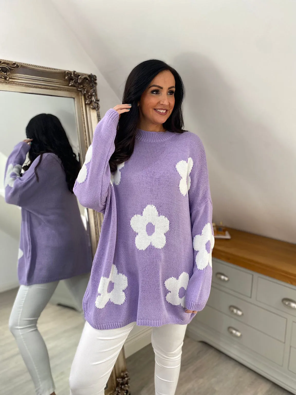 Lilac Daisy Ribbed Neck Jumper Georgia