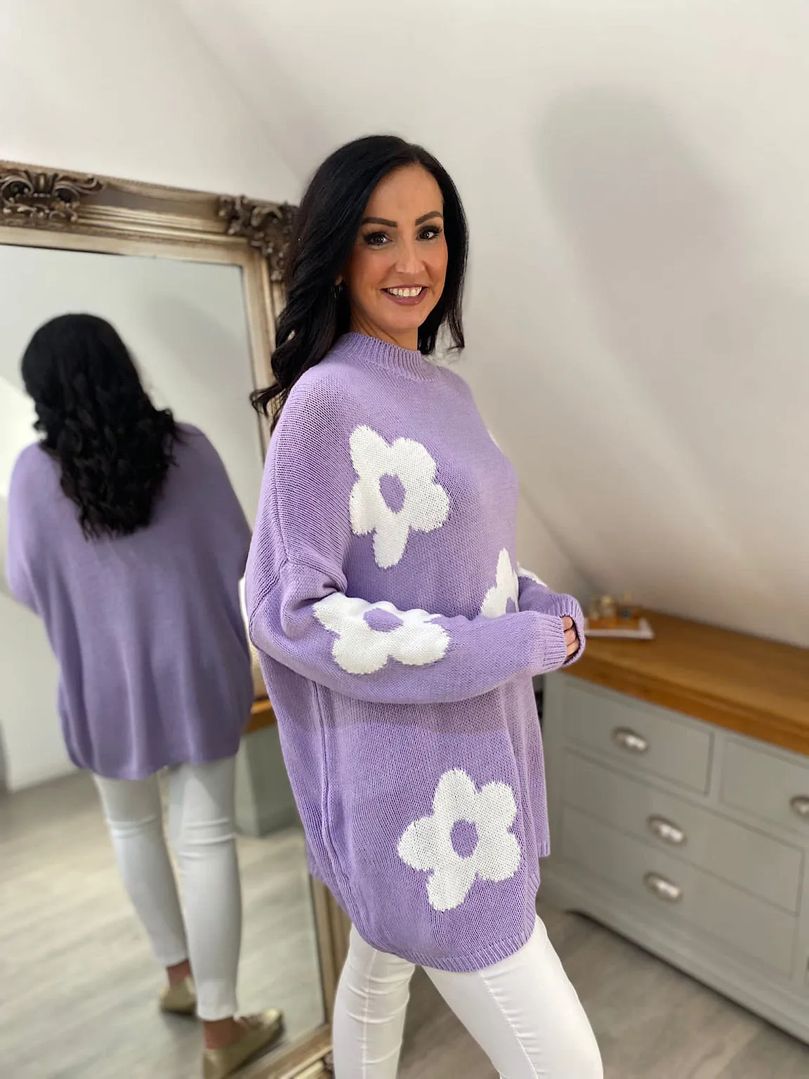 Lilac Daisy Ribbed Neck Jumper Georgia