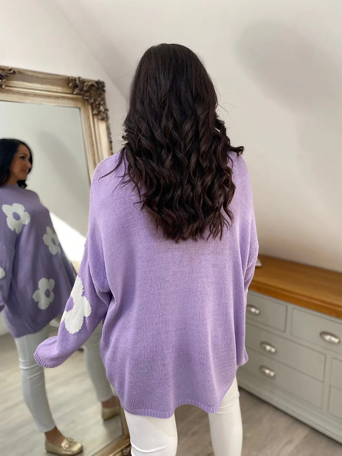 Lilac Daisy Ribbed Neck Jumper Georgia