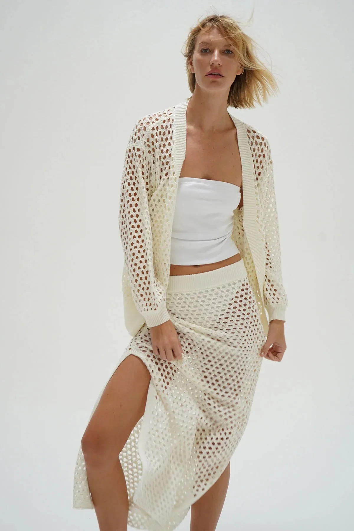 LNA - Frankie Open Knit Cardigan - Ivory